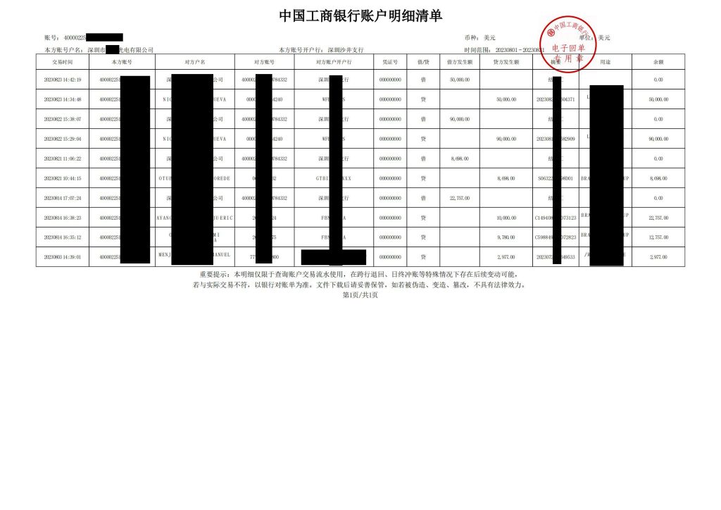 美元外汇单-2023.8月美元明细