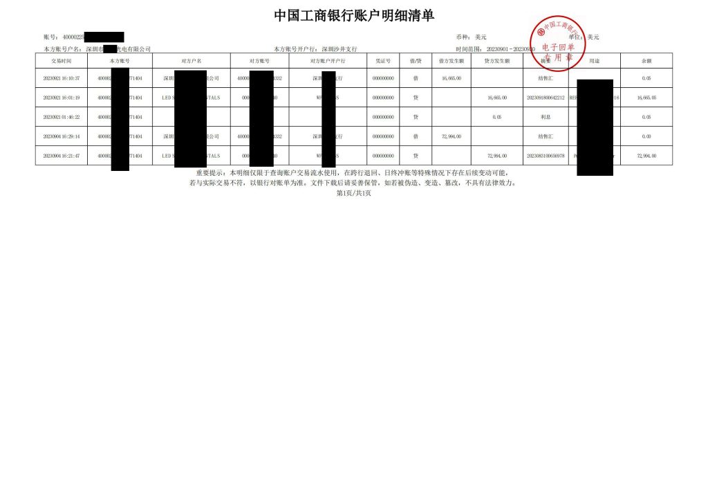 美元外汇单-2023.9月美元明细