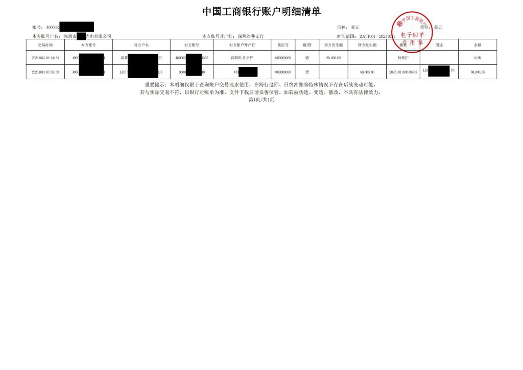 美元外汇单-2023.10月美元明细