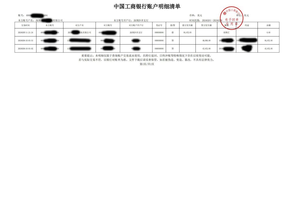 美元外汇单-2024.2月美元明细